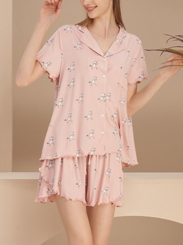 Pink Cute Print Short Pajama Set