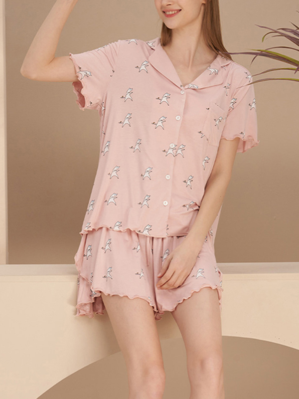 Pink Cute Print Short Pajama Set