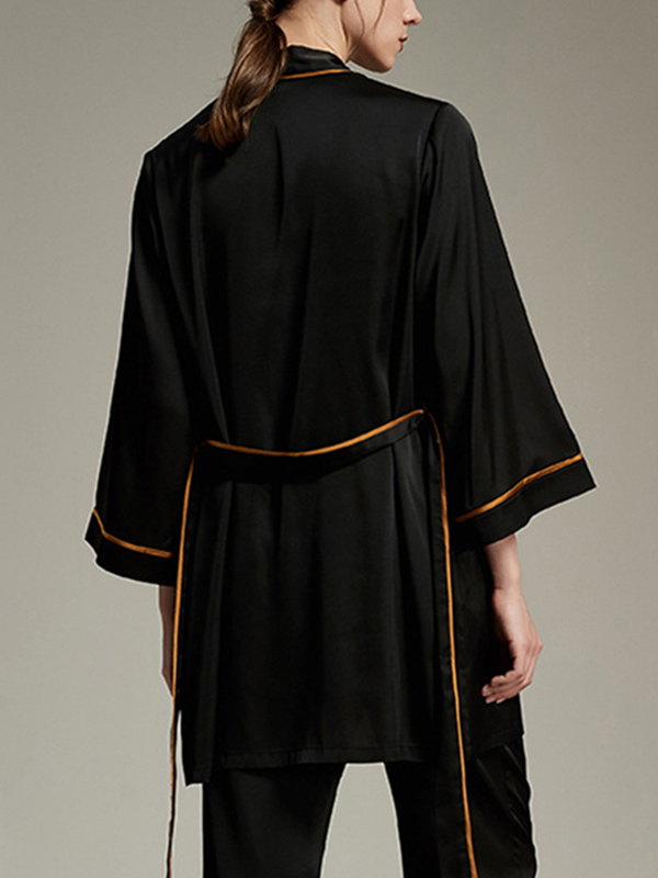 Black Satin Trimmed 3-Piece Robe Set