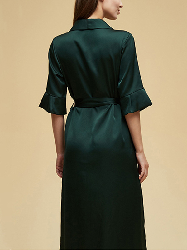 Green Satin Half Sleeves Side Split Robe