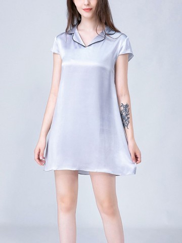 Gray Notched Collar A-line Silk Nightdress