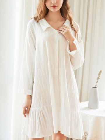 White Jacquard Cotton Shirtdress