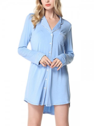Blue Modal Trimmed Sleepshirt