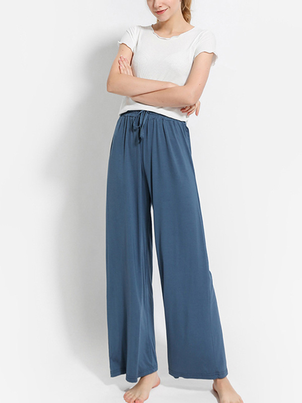 Blue High-waisted Modal Loose-fit Wide-leg Pants