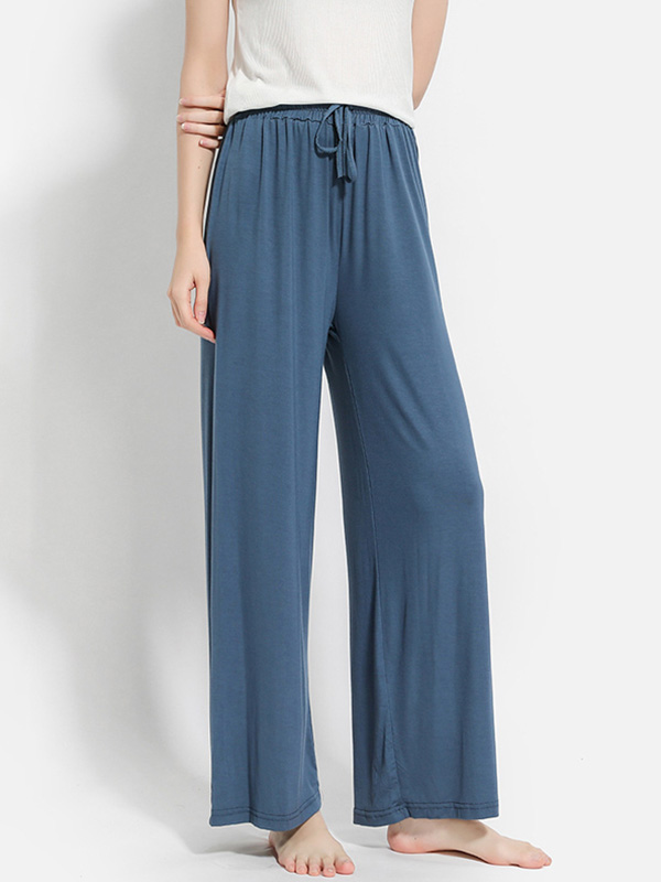 Blue High-waisted Modal Loose-fit Wide-leg Pants