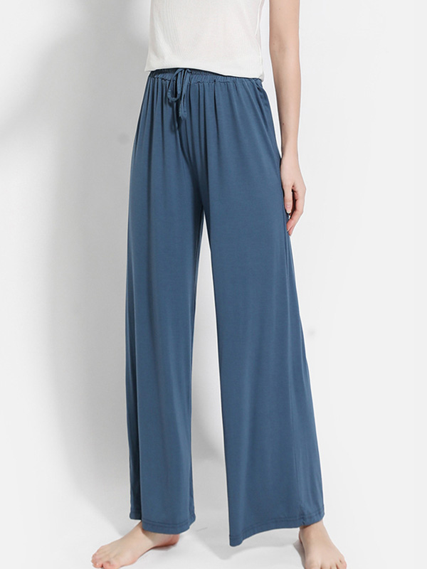 Blue High-waisted Modal Loose-fit Wide-leg Pants