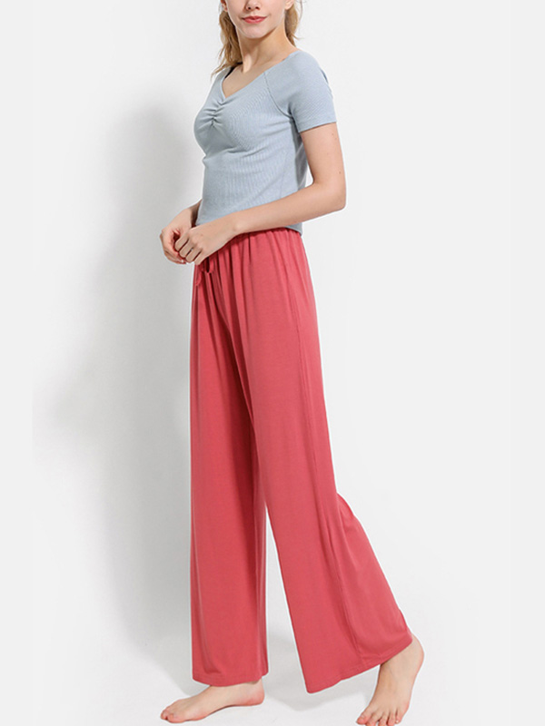 Red High-waisted Modal Loose-fit Wide-leg Pants