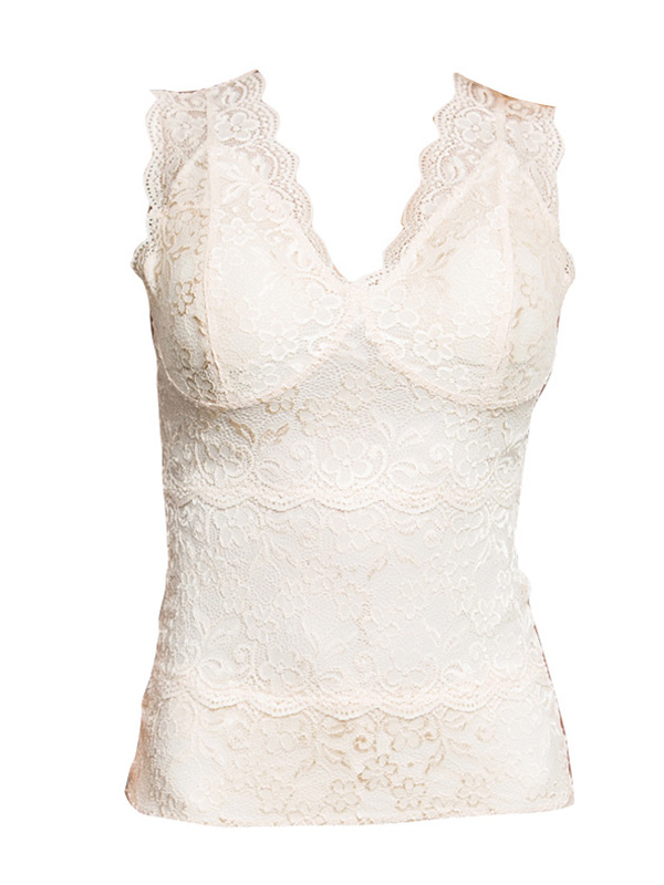 Nude Floral Lace Silk Top